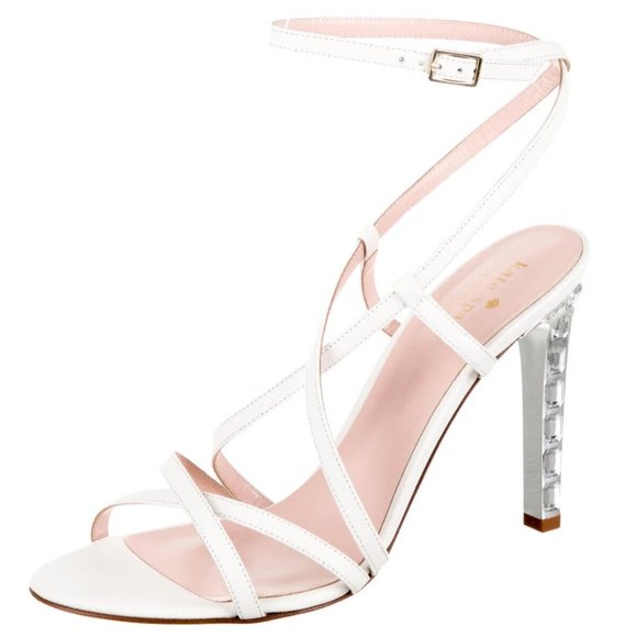 Designer Kate Spade N Y White Leather Ankle Strap Crystal High Heel Sandal's 8.5
